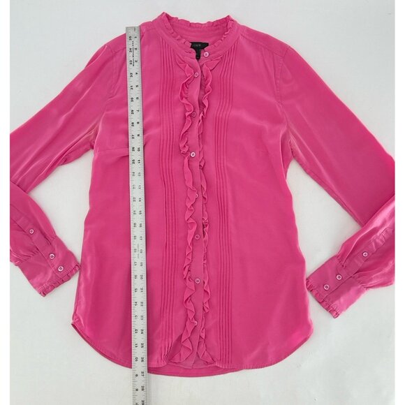 J.Crew Ruffle Silk Button-Up Bright Pink Blouse Size 4T Boho Preppy See Photos - Picture 11 of 12